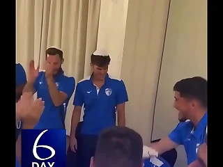 FOOTBALL &lpar;SOCCER&rpar; PLAYER GETS A CAKE IN HIS Orientation